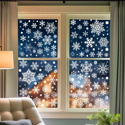 Weiße Schneeflocken-Fensterbilder Modell 4 für winterliche Glasdekoration – Setübersicht