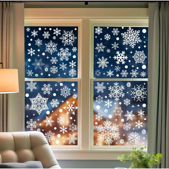 Weiße Schneeflocken-Fensterbilder Modell 4 für winterliche Glasdekoration – Setübersicht