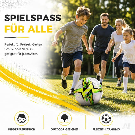Fußball Größe 5 in Weiß mit grün-gelbem Muster – Motiv 2