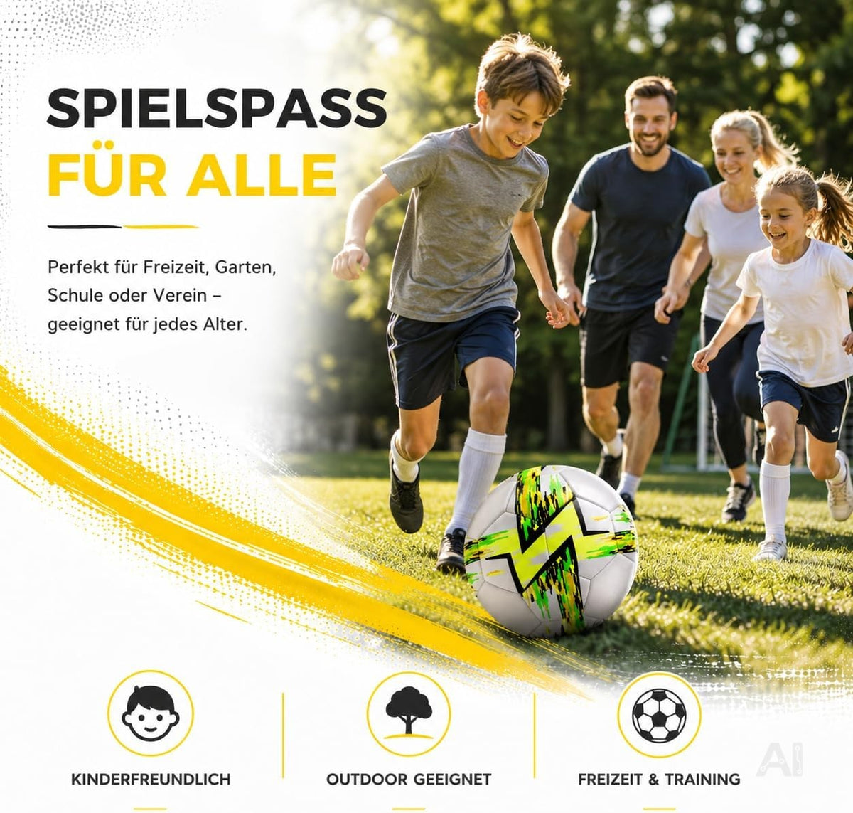 Fußball Größe 5 in Weiß mit grün-gelbem Muster – Motiv 2