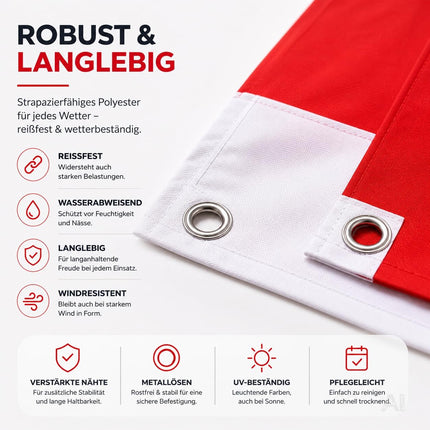 Österreich Flagge 90x150 cm – WM 2026 Weltmeisterschaft Fahne Fanartikel aus strapazierfähigem Polyester mit Metallösen