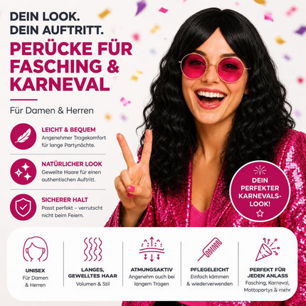 Schwarze Langhaarperücke