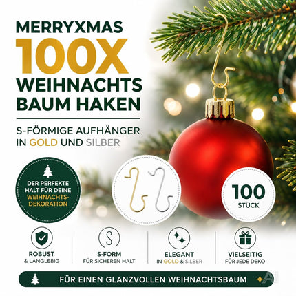 100x Weihnachtsbaum Haken: Baumhaken Kugelaufhänger in Gold und Silber