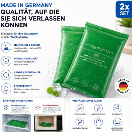 2x Kalt Warm Kompressen - MADE IN GERMANY - Kühlpads Set 29x12 cm - Grün