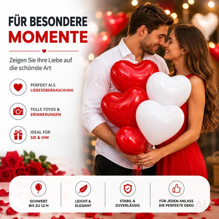 50x XXL Herzluftballons Helium geeignet Ø 40 cm Luftballons Herz Herzballon rot & weiß