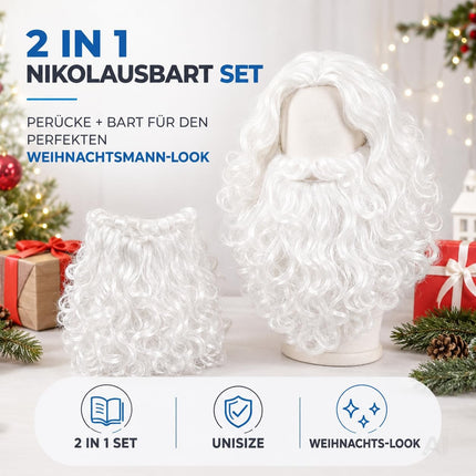 2 in 1 - Nikolausbart-Set - als Verkleidung für Weihnachtsmann