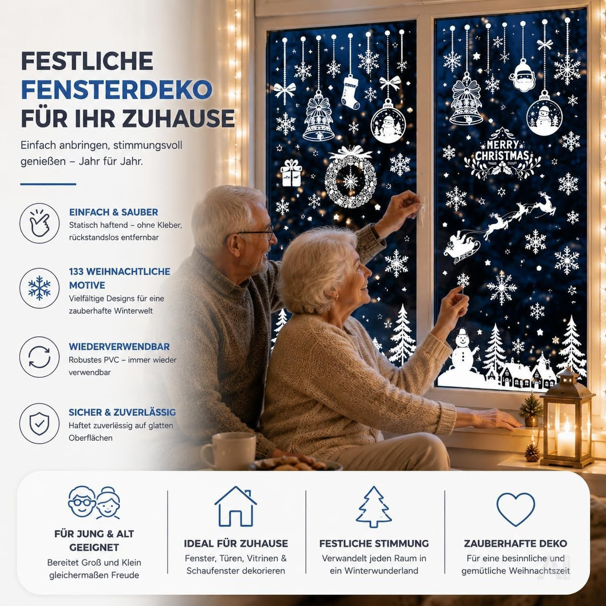 Weiße Weihnachts-Fensterbilder Modell 3 mit Rentieren und Schneeflocken – Produktmotiv 6