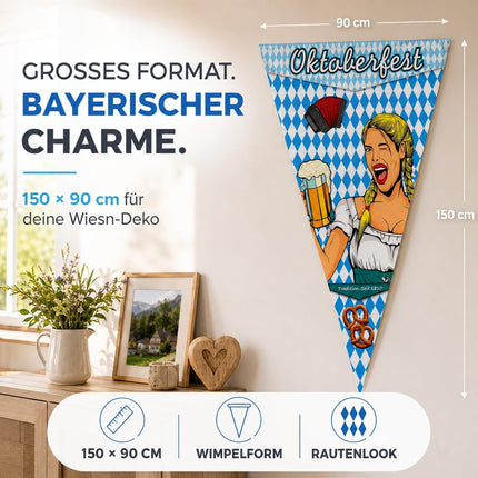 XXL 150 x 90 cm Oktoberfest Wimpel Dreieck Wiesn Deko Dekoration zum Aufhängen für Ihr Oktoberfest Dahoam