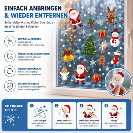 Bunte Weihnachts-Fensterbilder Modell 2 mit Weihnachtsmann, Schneemann und Rentier – Produktmotiv 2