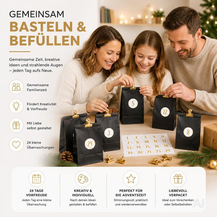 Adventskalender mit 24 Tüten Modell 1 in Schwarz und Gold – Produktmotiv 3
