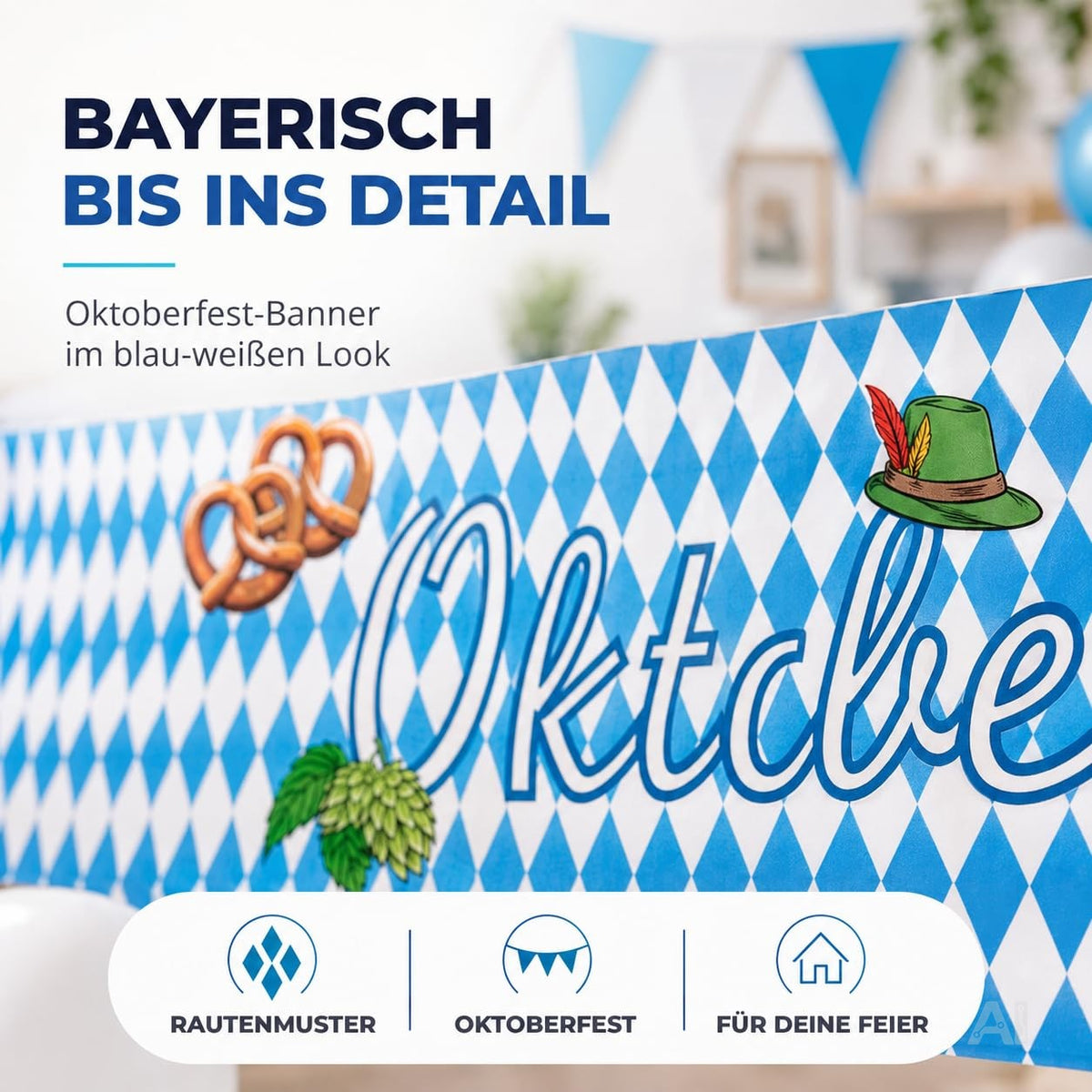 Oktoberfest-Dekorationsset mit weiß-blauen Bannern