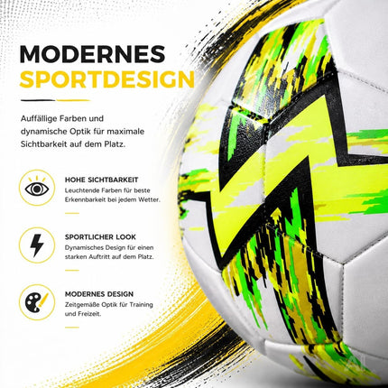 Fußball Größe 5 in Weiß mit grün-gelbem Muster – Motiv 5