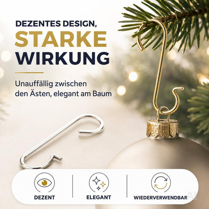 100x Haken Weihnachtsbaum - Kugelaufhänger Baumhaken in Gold und Silber