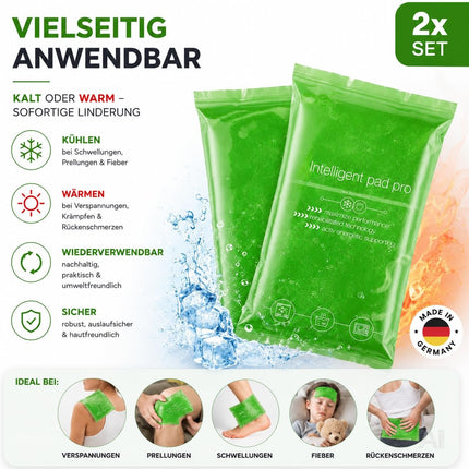 2x Kalt Warm Kompressen - MADE IN GERMANY - Kühlpads Set 29x12 cm - Grün
