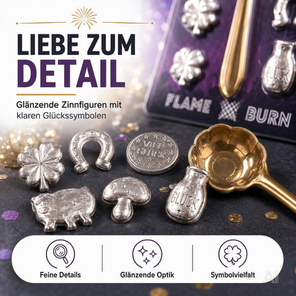Zinngießen Set für Silvester 2027: Traditionelles Partyspiel mit Orakelbuch