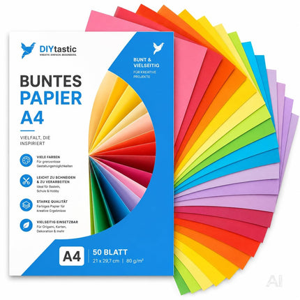 50x Papier bunt - 220 g/m² - Bastelpapier & Buntpapier - für Drucker & Basteln - Tonpapier & Tonkarton