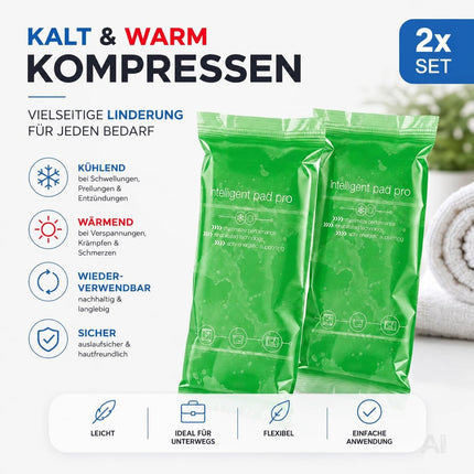 2x Kalt Warm Kompressen - MADE IN GERMANY - Kühlpads Set 29x12 cm - Grün