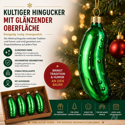 Grüne Weihnachtsgurken im 4er-Set mit goldfarbener Aufhängung – Produktmotiv 3