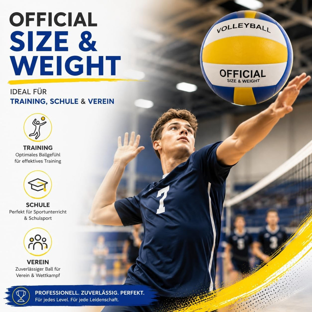 Volleyball Größe 5 – weicher Freizeitball in Gelb mit buntem Muster – Produktmotiv 4