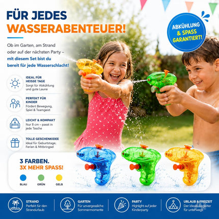 Bunte Mini-Wasserpistolen – von Kindern im Garten benutzt