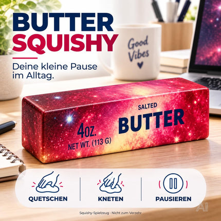 Butter Squishy Antistress-Spielzeug – Weicher Margarine Quetsch zum Knautschen, Fidget Toy für Hände, Arbeitsplatz, Schule & Freizeit (Galaxy rot)