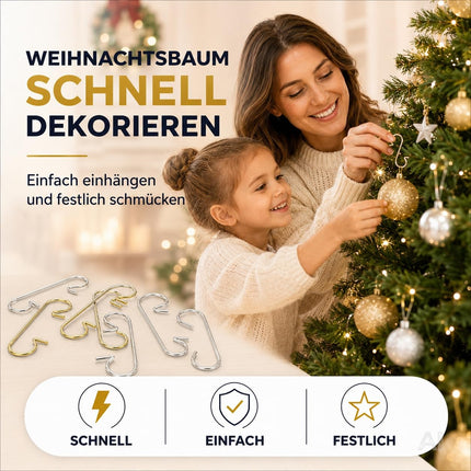 100x Haken Weihnachtsbaum - Kugelaufhänger Baumhaken in Gold und Silber