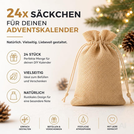 24 naturfarbene Adventskalender-Säckchen mit Kordelzug – Produktmotiv 5