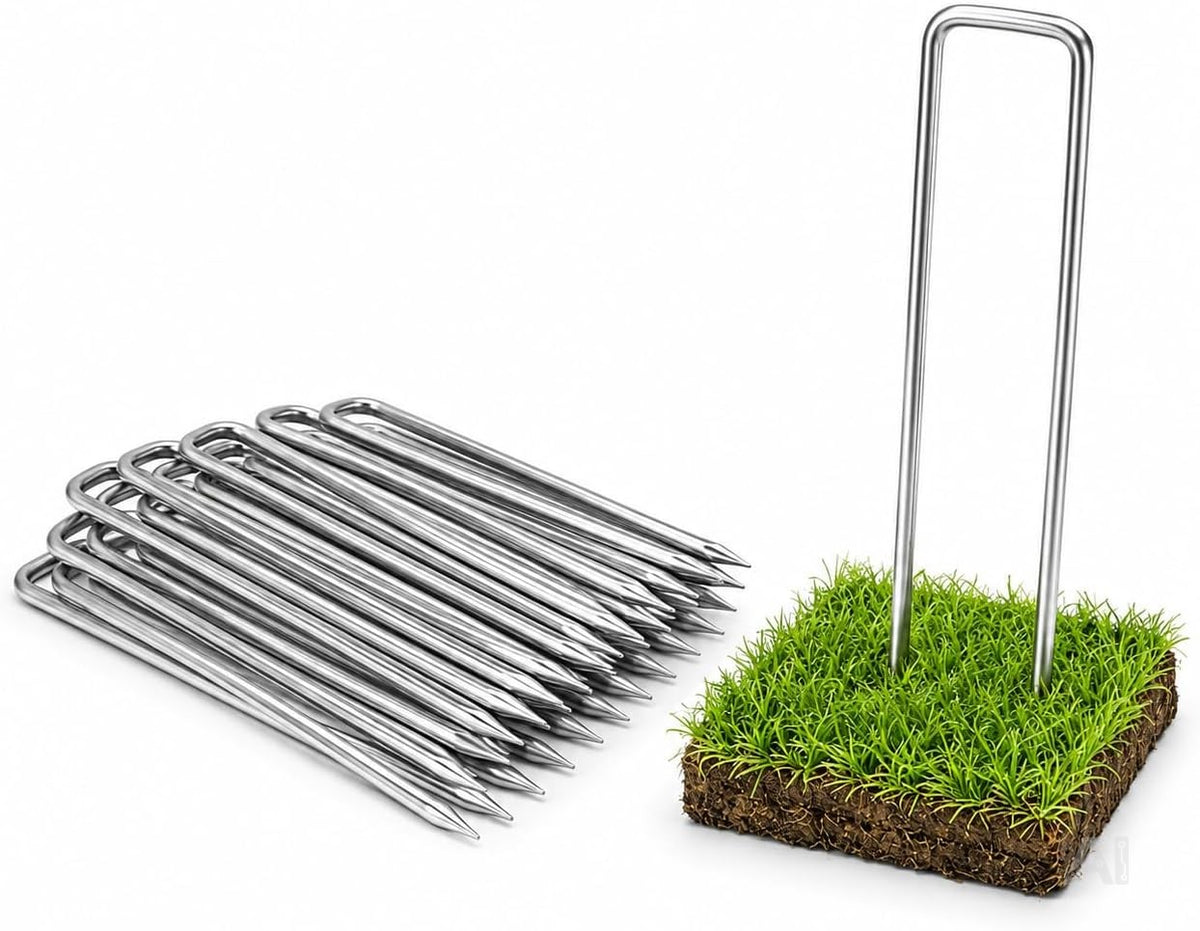 Bodenanker & Erdnägel im 100er Set – U-förmige Heringe aus verzinktem Stahl, 150 × 25 mm, Ø 3 mm – Bodenhaken zur Bodenverankerung von Gartenvlies, Unkrautvlies, Zelten und Zäunen, auch für Netze und Folien