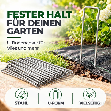 U-Bodenanker zur Befestigung von Gartenvlies im Beet