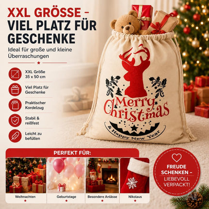 Vier Weihnachts-Geschenksäcke Modell 1 in natürlicher Optik mit Kordelzug – Produktmotiv 3