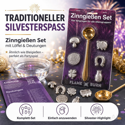 Zinngießen Set für Silvester 2027: Traditionelles Partyspiel mit Orakelbuch
