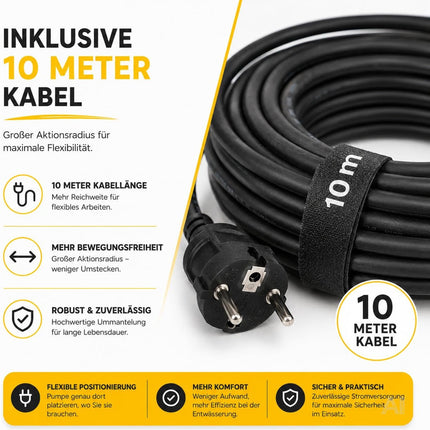 Schmutzwasser-Tauchpumpe, 400 W, 7.500 l/h – 5 m Förderhöhe, 4 m Tauchtiefe, 10 m Kabel, einstellbarer Schwimmerschalter