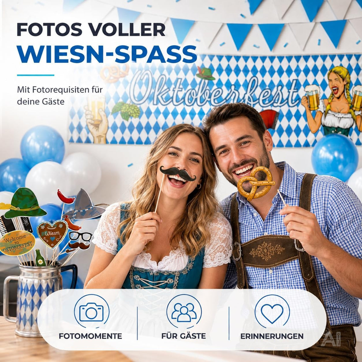 Oktoberfest-Dekorationsset mit weiß-blauen Bannern