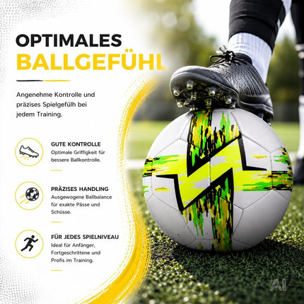 Fußball Größe 5 in Weiß mit grün-gelbem Muster – Motiv 3