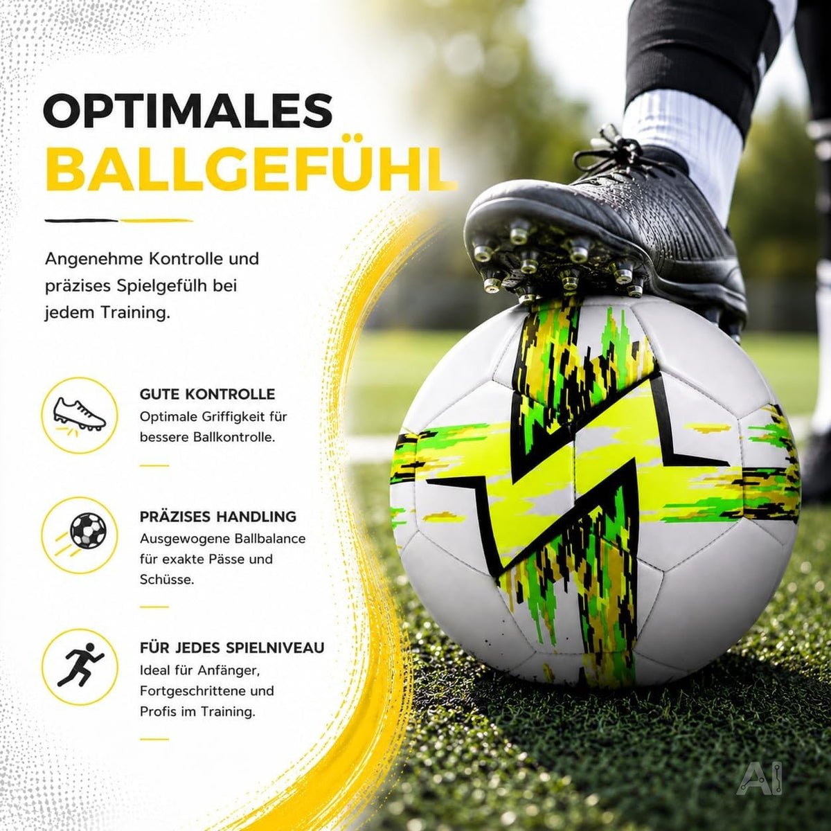 Fußball Größe 5 in Weiß mit grün-gelbem Muster – Motiv 3