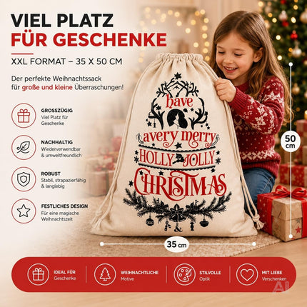Vier Weihnachts-Geschenksäcke Modell 2 in natürlicher Optik mit Kordelzug – Produktmotiv 3