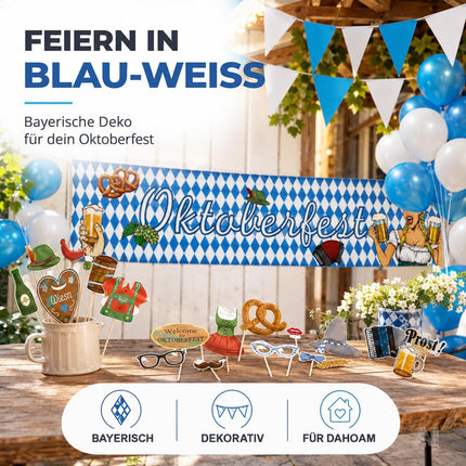Oktoberfest-Dekorationsset mit weiß-blauen Bannern