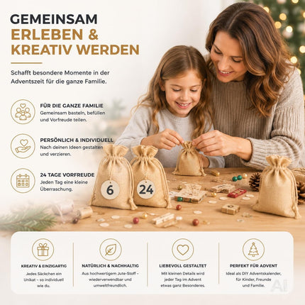 24 naturfarbene Adventskalender-Säckchen mit Kordelzug – Produktmotiv 7