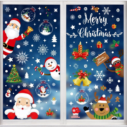Bunte Weihnachts-Fensterbilder Modell 2 mit Weihnachtsmann, Schneemann und Rentier – Setübersicht