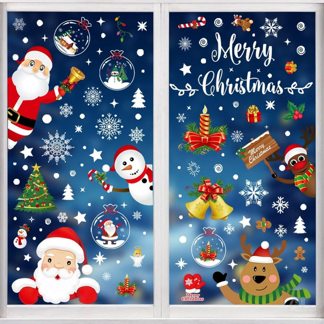 Bunte Weihnachts-Fensterbilder Modell 2 mit Weihnachtsmann, Schneemann und Rentier – Setübersicht