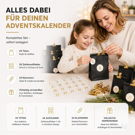 Adventskalender mit 24 Tüten Modell 1 in Schwarz und Gold – Produktmotiv 5