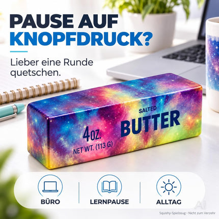 Butter Squishy Antistress-Spielzeug – Weicher Margarine Quetsch zum Knautschen, Fidget Toy für Hände, Arbeitsplatz, Schule & Freizeit (Galaxy bunt)