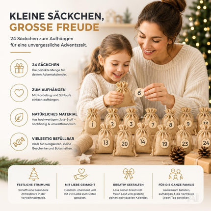 24 naturfarbene Adventskalender-Säckchen mit Kordelzug – Produktmotiv 4