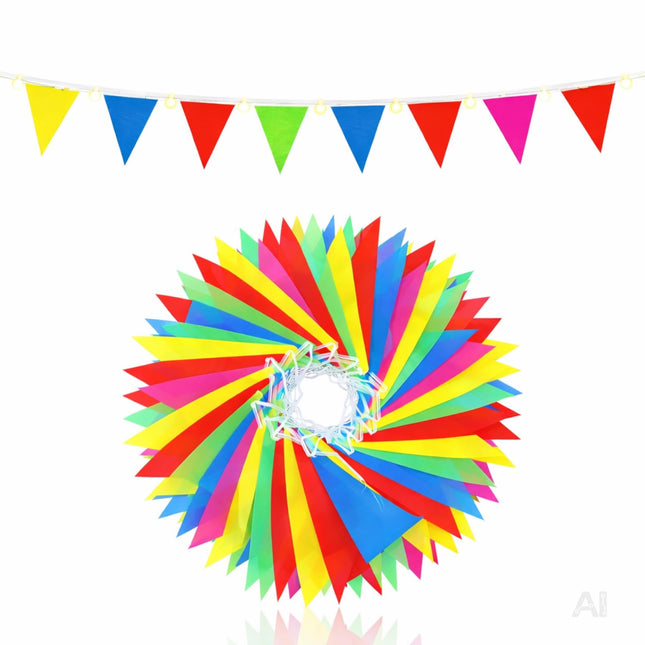 100 Meter Wimpelkette bunt - XXL Girlande aus Stoff in bunten Farben zu Deko für Party & Dekoration Indoor & Outdoor