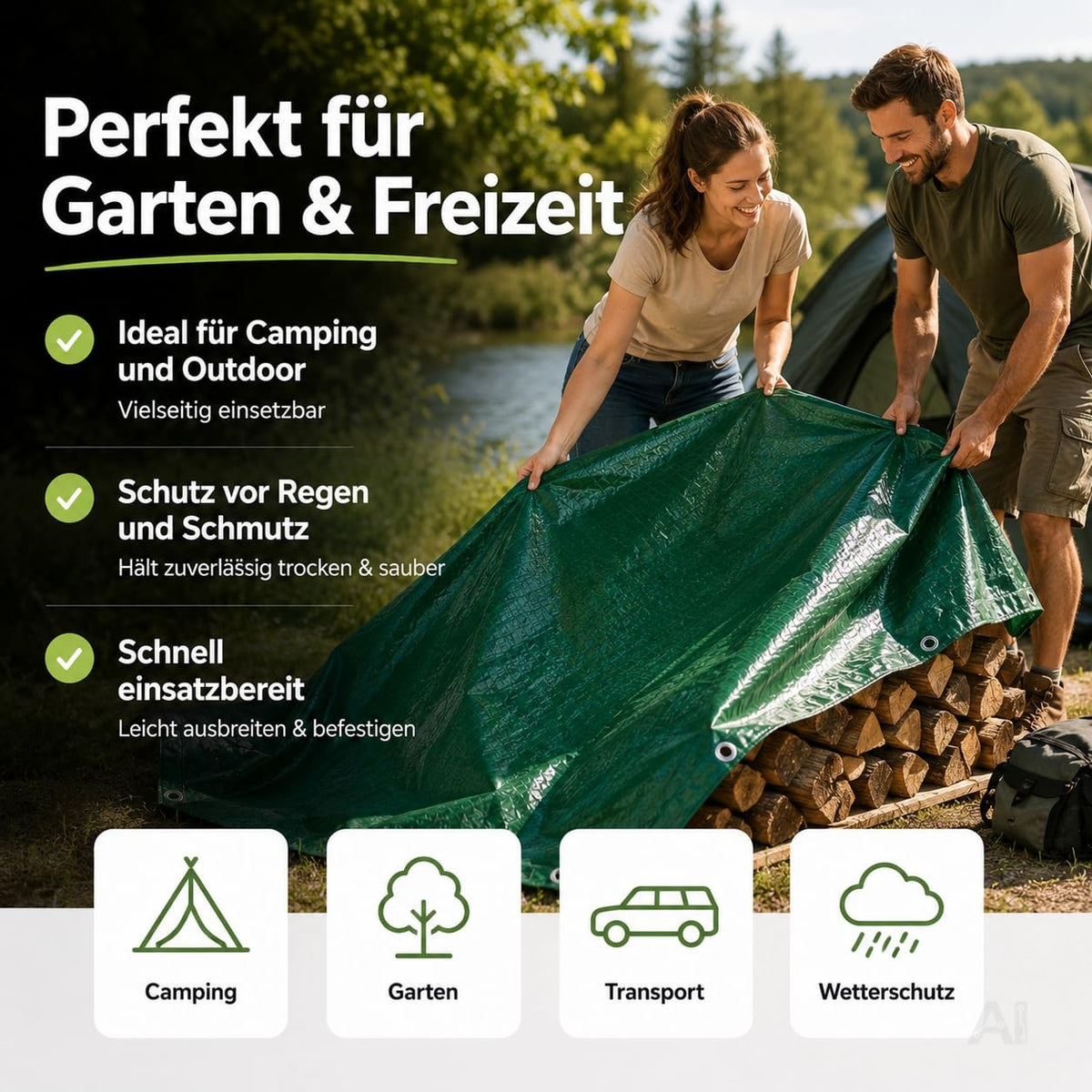 Schutzplane 150 g/m² grün - Allzweck Plane & Gartenplane