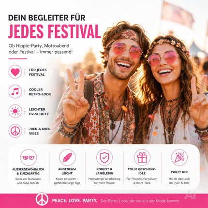 Runde Hippie-Brille mit rosa Gläsern