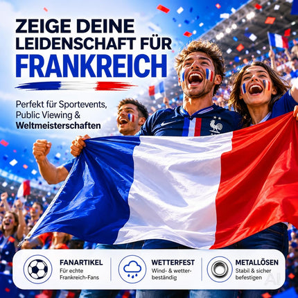 Französische Flagge in Blau-Weiß-Rot – von Fußballfans gehalten
