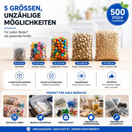 Transparente Druckverschlussbeutel in verschiedenen Größen – Größenübersicht