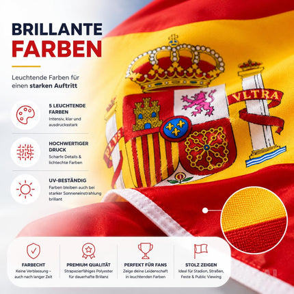 Spanische Flagge in Rot-Gelb-Rot – Nahaufnahme des Wappens
