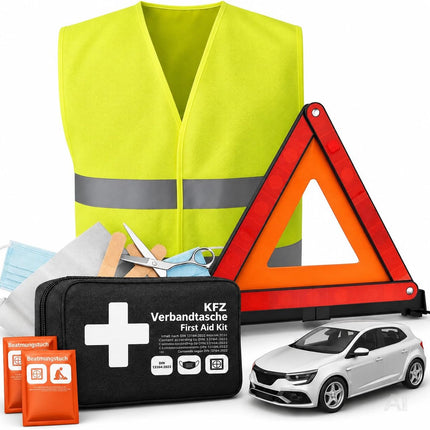 3-in-1-Auto-Notfallset – V16-Warnleuchte, Warnweste und Verbandskasten; IDIADA PC21020060